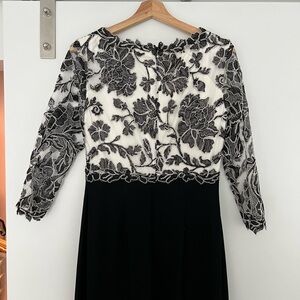 Tadashi Shoji black and white lace dress